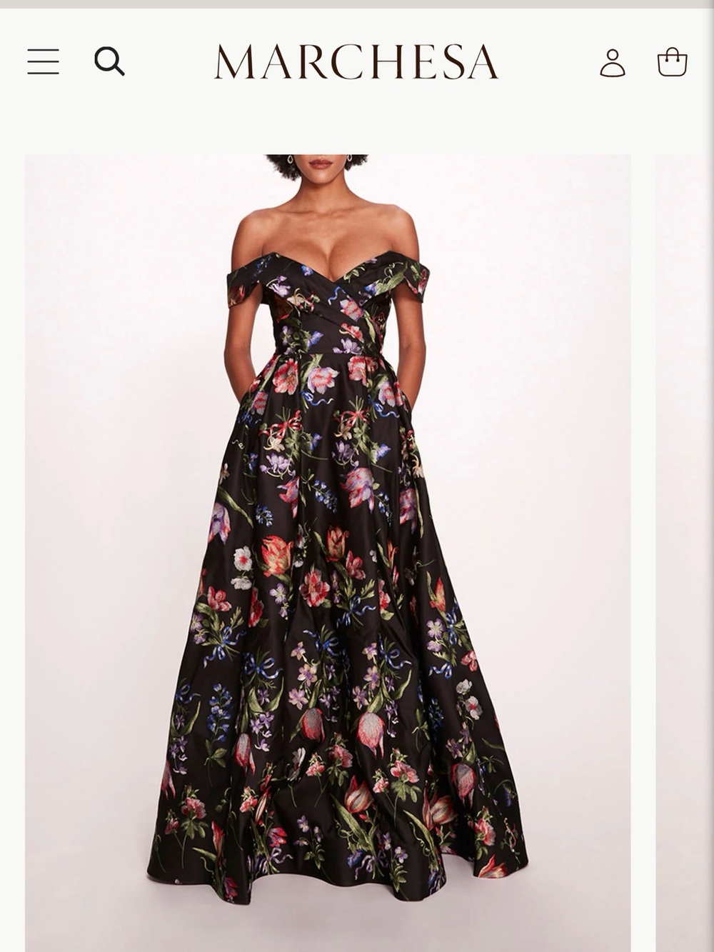 Marchesa Notte Alex Gown Floral Off-Shoulder Maxi Dress US4